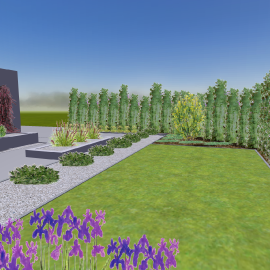 Pal⌐dzie - Nowoczesny ogród z rabatami z bloczków betonowych - trawnik